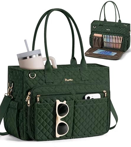 Teacher Bags for Women, 15.6 inch Laptop Work Tote Bag Quilted Nurse Bible Bag Shoulder Handbag for School, Travel | with 40oz Cup Holder, Insulated Pocket, Adjustable Strap, Zipper, Computer Bag, Office Briefcase, Gift for Women - Image 1