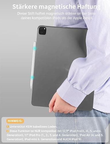 MEKO Stift für Apple iPad 2018-2025 mit Schnellladeleistung, Pen mit Palm Rejection und Neigungssensitivität, Pencil für iPad 6.-10./A16, Pro M4/13,11",12.9", Mini 5.-7., Air M2/M3 3.-5., Weiß thumbnail 6