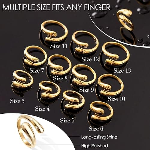 Poxtex Non Tarnish Gold Chunky Rings for Women, Gold Statement Dome Rings Stacking Silver, Adjustable Mens Eternity Wedding Band Mixed Metal Jewelry Size 3-13 thumbnail 5