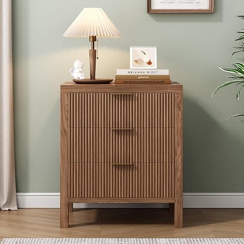 LSKTGA 3 Drawer Dresser for Bedroom, Modern Wooden Chest with Handles, Fluted Dresser with Wide Drawers and Bearing Slide for Hallway, Entryway, Walnut thumbnail 3