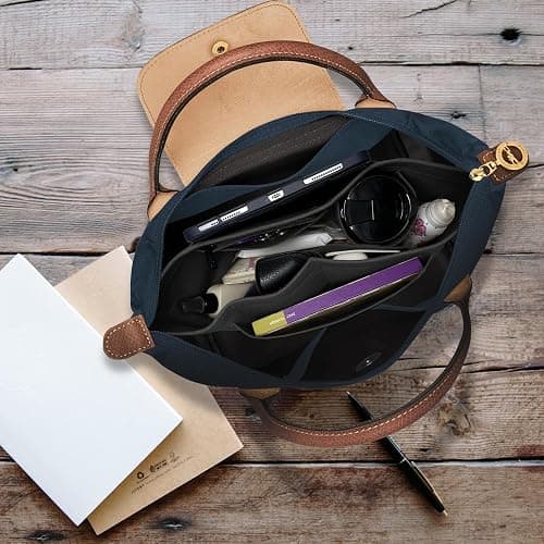 HomeGadget Organisateur de Sac à Main pour Longchamp Taille L - Organiseur Le Pliage pour Shopper - Organizer pour Femme en Feutre - Noir thumbnail 2