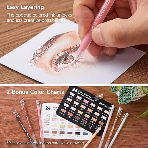 Shuttle Art Colored Pens, 24 Skin Tone Colors Cute Journal Pens 0.6mm Fine Point Colored Gel Pens for Black Paper Adult Coloring Writing Drawing Journaling Note Taking School Office Home thumbnail 5