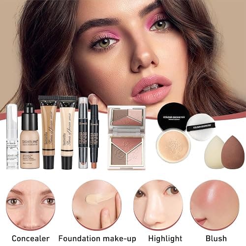 All In One Makeup Kit, Travel Makeup Kit, Makeup Gift Set, Makeup Kit for Women Full Kit, Makeup Bundle Includes Foundation Eyeshadow Palette Lipstick Eyeliner Mascara Contour Stick Cosmetic Brush Set thumbnail 4