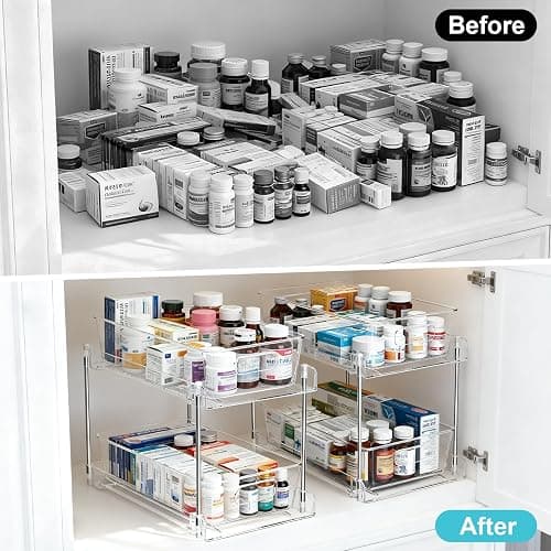 FAMOVELL 2 Tier Under Sink Organizer Bathroom Organizers and Storage, Clear Stackable Bathroom Cabinet Organizer, Multipurpose Pull-Out Home Organizer for Kitchen and Pantry Storage 2 Pack thumbnail 3