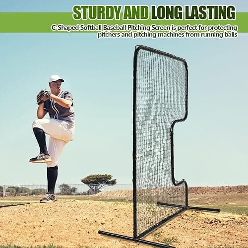 Seenelling Standard C Shaped Pitching Screen Softball Baseball Screen Softball Pitcher Pitching Machine Protector with Carry Bag, 7'H x 5'W 45 Ply Netting with 3'' x 18'' Cutout 1.5'' Diameter Frame thumbnail 5