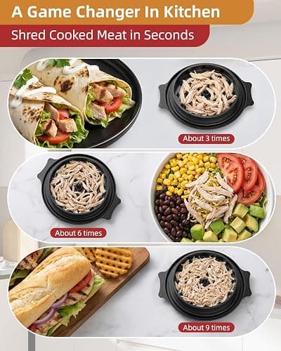 10" Chicken Shredder with Tray, Large Meat Shredder Tool Twist with Brush,BPA Free Meat Grinder, Visible Chicken Shredder Machine, Strong Anti-Slip Strip, Suitable for Pork, Beef, Chicken (Black) thumbnail 4