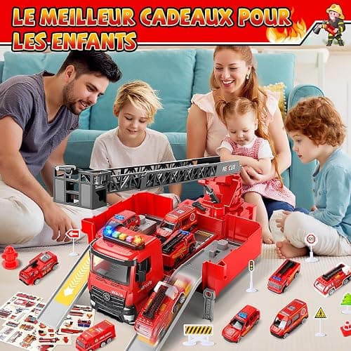 BuntWunder Gros Camion Pompier Enfant, Voiture de Pompier avec Sonore, Lumineux et éChelle Pivotante de Extensible, Construction Véhicule Jouet avec Pulvérisation d'eau, Cadeau Enfant 3 4 5 6 7 8 Ans thumbnail 2
