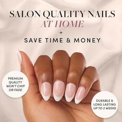 Glamnetic Press-On Nails & Brush-On Nail Glue | Ma Damn White French Tips, Short Almond Shape thumbnail 2