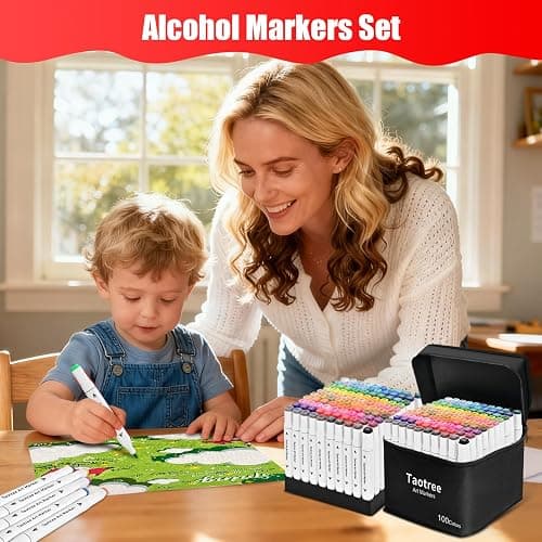Taotree Alcohol Markers 100 Colors with Case & Holders, Dual Tips Art Coloring Markers Pens, Chisel & Fine Art Supplies Sketch Pens for Artist Kids Adult Coloring Books Drawing, Painting, Sketching thumbnail 2