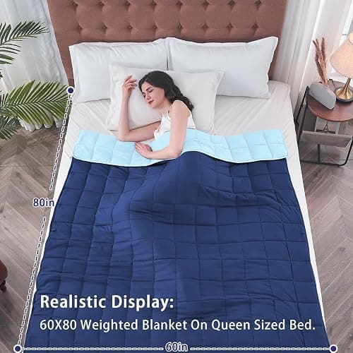 yescool Weighted Blanket for Adults (25 lbs, 60" x 80", Navy & Blue) Cooling Heavy Blanket for Sleeping Perfect for 240-260 lbs, Queen Size Breathable Blanket with Premium Glass Bead, Machine Washable thumbnail 2