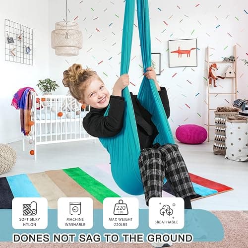 Therapy Swing for Kids with Special Needs (Hardware Included) Snuggle Swing Cuddle Indoor Outdoor Adjustable Hammock for Children with Autism, ADHD, Aspergers, Sensory Integration thumbnail 5