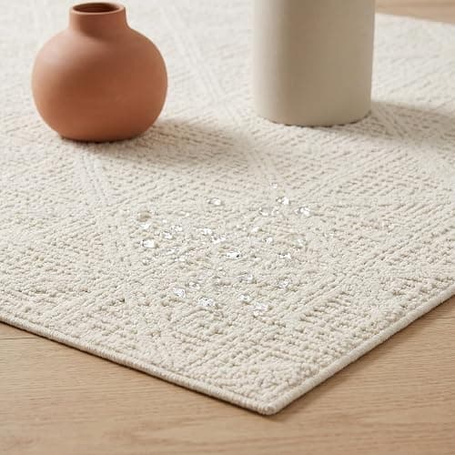 jxgzyy Non-Slip Area Rug 4'7" x 6'7" Cream Checked, Waterproof, Stainproof | checked area rug with non-slip backing. easy to clean for living room, bedroom, kitchen, dining, nursery, and office. thumbnail 7