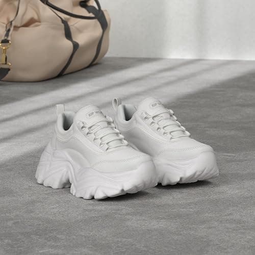 K KIP WOK Chunky Sneakers for Women Fashion Platform White Leather Casual Dad Shoes Comfortable Wedge Walking Sport Sneakers thumbnail 3
