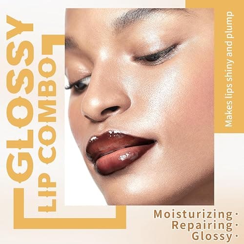 HOSAILY 2 Colors Nourishing Lip Gloss Hydration Non-Sticky Plumping Lip Kit for Women, Natural Nude Tinted Lip Glow Oil Moisturizing Lightweight Long Wear Shiny Liquid Lipstick with Lip Liner Combo thumbnail 2