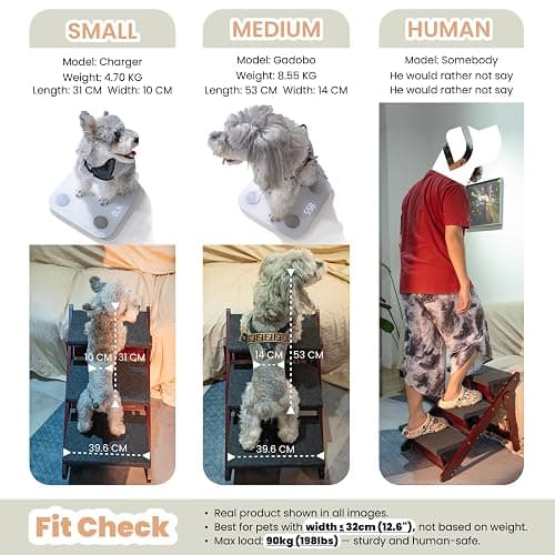 MEWANG Wooden Pet Stairs/Pet Steps - 3-in-1 Foldable Stairs & Ramp for Beds and Cars - Portable Dog/Cat Ladder Up to 220 Pounds - Great for Small and Older Animals(Brown) (24.8" L x 17.2" W x 19.5" H) thumbnail 6