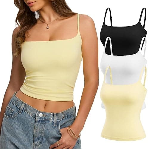 Missclub 3 Pack Womens Double Lined Spaghetti Strap Tank Top Square Neck - Image 1