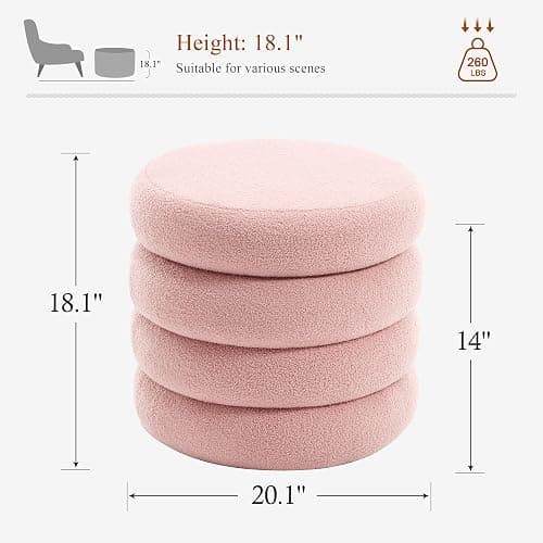 JIRAIN 20.1 Inch Round Storage Ottoman, Modern Sherpa Ottoman Coffee Table with Removable Top, Pink Vanity Stool with Storage for Bedroom, Living Room, Dorm, Set of 1 thumbnail 2
