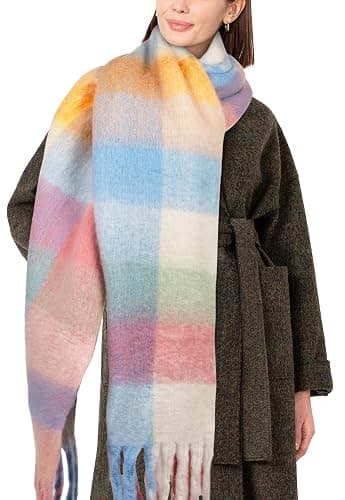 BLATIAL Womens Scarf Winter Big Colorful Checked Thick Warm Soft Scarves Casual Tassel Blanket Scarf thumbnail 7