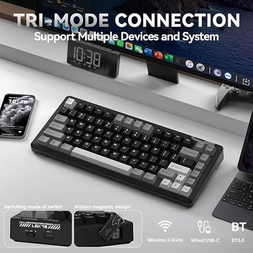 LINGBAO K75 Wireless Mechanical Gaming Keyboard 75%, 10000mAh Battery | Tri-Mode Wireless Gaming Keyboard, Rechargeable Mechanical Keyboard, RGB Gasket Hot-Swappable Creamy Switch, Custom Driver thumbnail 3