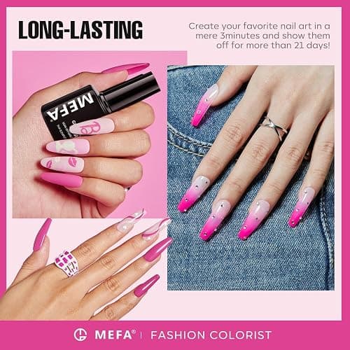 MEFA Pink Gel Nail Polish Set 6 Colors, Hot Pink Shades Spring Neon Light Bright Magenta Electric Tones Craze Nail Art Design at Home DIY Decorations Manicure Kit Gifts for Women thumbnail 2