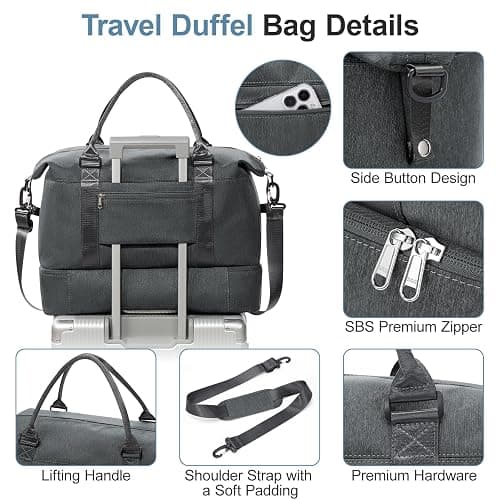 Weekender Bags for Women,Vacuum Overnight Travel Duffel Bag with Compression Pocket & Air Pump, Personal Item Travel Bag thumbnail 7