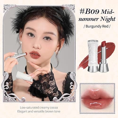 Flower Knows Swan Ballet Shine Lipstick,Hydrating Solid Lip Gloss,Moisturizing Red Tinted Lip Balm-Long Lasting Lip Gloss in Balm for Girls&Women,Vegan & Cruelty-Free(B09 Midsummer Night) thumbnail 6