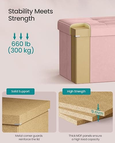 SONGMICS Mazie Collection - 30 Inches Storage Ottoman, Foldable Storage Bench with Flipping Lid, 660 lb Load Capacity, for Entryway, Living Room, Bedroom, Velvet Fabric, Jelly Pink ULSF048SA03 thumbnail 5