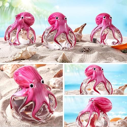EUSTUMA Hand Blown Glass Octopus Figurine Ornament,Sea Animal Ornament for Fish Tank Aquarium,Sea Animals Collection for Birthday Gift,Glass Office Paperweight for Desk. thumbnail 5