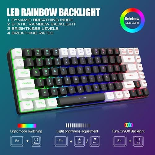 RedThunder K84 Wireless Keyboard and Mouse Combo, Rainbow Backlit Rechargeable Battery, 75% Layout TKL Ultra Compact Gaming Keyboard & Lightweight 3200 DPI Honeycomb Optical Mouse (Black-White) thumbnail 3