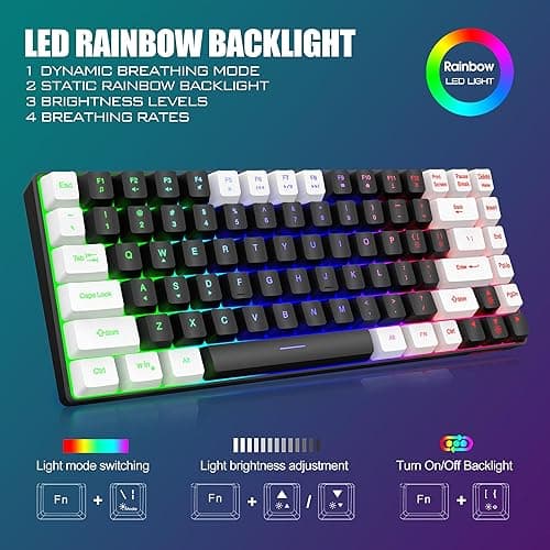 RedThunder K84 Wireless Keyboard and Mouse Combo, Rainbow Backlit Rechargeable Battery, 75% Layout TKL Ultra Compact Gaming Keyboard & Lightweight 3200 DPI Honeycomb Optical Mouse (Black-White) thumbnail 4
