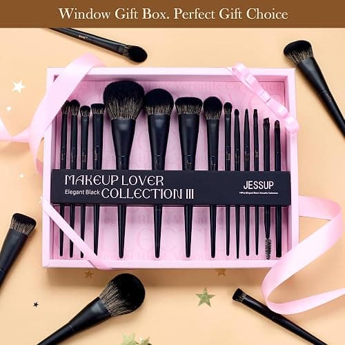 Jessup Makeup Brushes Set Jessup Make up Brushes 14Pcs Black Kabuki Foundation Eyeshadow Contour Concealer Powder Eyeliner Crease Eyebrow Blending Brush with Gift Box, T336-G thumbnail 2
