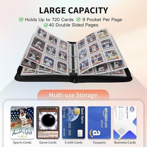 Trading Card Binder, Premium 9 Pocket 720 Double Sided Pocket Collection Binder,Card Album for TCG Card Holder for Game Card, Sports Card, Yugioh, MTG etc(Black 2) thumbnail 5