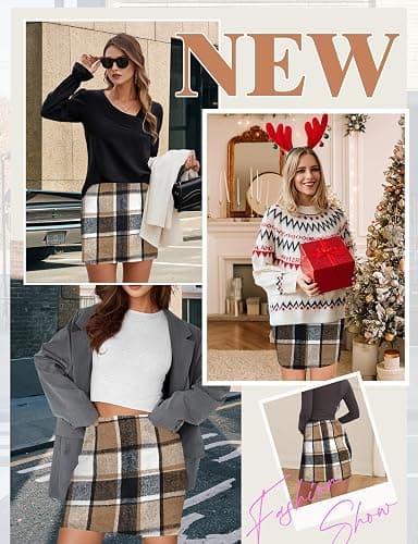 Plaid Skirts for Women, Pencil Mini Skirts for Women High Waist Bodycon Christmas Holiday Fall Winter Skirts 2025 Trendy thumbnail 6