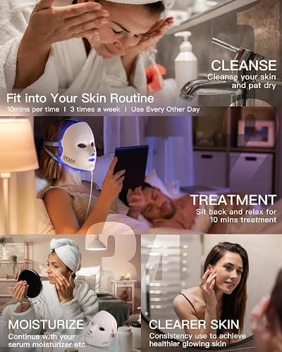 NEWKEY LED Face Mask Light Therapy,Red Light Therapy for Face Wrinkle Blue Light Therapy Mask for Face Acne,150LEDs,10 Min Auto Shut off, Wired thumbnail 6