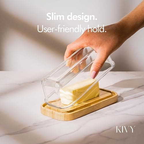 KIVY Glass butter dish with airtight lid that keeps butter soft - For countertop and refrigerator door shelf - Butter tray with lid fridge - Butter holder for counter - Covered butter dishes thumbnail 7