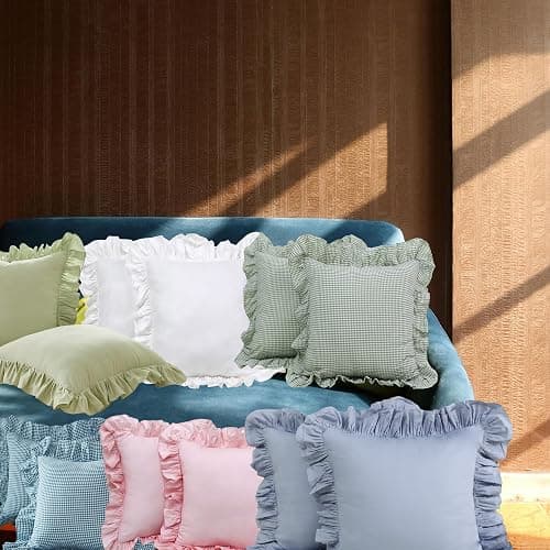 Lemfux Couch Pillow Covers Blue Ruffle Euro Pillow Shams,Set of 2, 24x24 Inch Cotton Decorative Pillowcases Shabby Chic Pillow Cases Pillow Cover Standard Size Coquette Pillow Covers - Haze Blue - 24" x 24" (Pack of 2) thumbnail 8