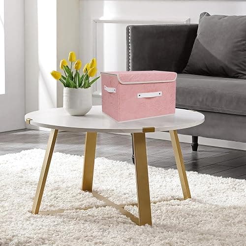 Lucky Monet Cute Storage Bin Boxes with Lids Washable Decorative Storage Boxes Pink Lidded Storage Baskets Collapsible Fabric Box Cubes with PU Leather Handles for Shelf Closet, 1 Pack Pink, Large thumbnail 7