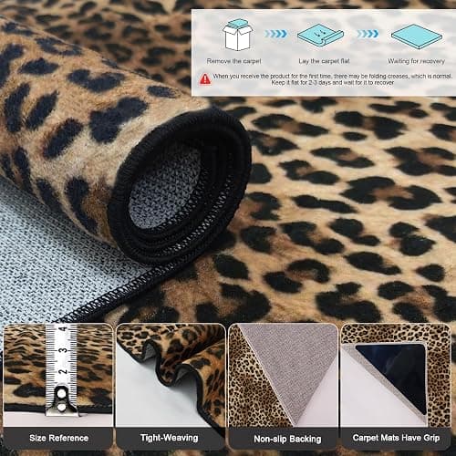 Aukib Leopard Rug 4x6 Cheetah Print Washable Non-Slip Rug Ultra Soft Low-Pile Indoor Carpet for Living Dining Playroom thumbnail 3