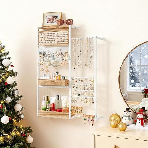 Pinzoveco Hanging Jewelry Organizer Wall Mounted, Large Hanging Jewelry Organizer Holder for Necklaces,Bracelest,Earrings,Rings,Watched,Makeup & Perfume (White) - Image 1