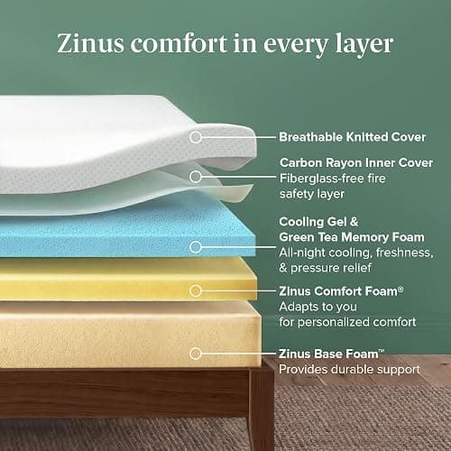 Zinus Queen Mattress - 12 Inch Green Tea Cooling Gel Memory Foam Mattress, Pressure Relief, for Cool Sleep, CertiPUR-US Certified Foam, Mattress in a Box, 10-Year Warranty, Queen Size thumbnail 3