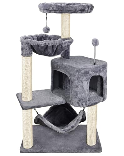 YUNIQUE Cat Tree with Cat Condo and Big Hammock, Grey - Image 1