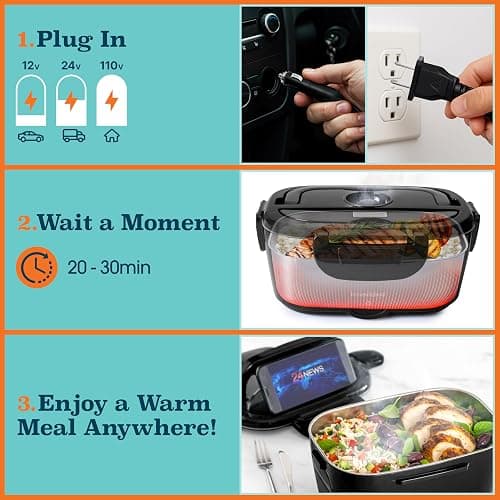 TRAVELISIMO Electric Lunch Box for Adults 80W Heated Lunch Box For Men 1.5L Stainless Steel Portable Food Warmer, 12/24/110V Electric Food Warmers for Travel & Work, Loncheras Para Hombres de Trabajo thumbnail 4