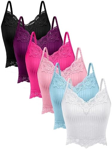 6 Pack Fairy Grunge Y2K Tops, Lace Patchwork Crop Tops Ribbed Knitted Cropped Cami Tank Top Y2K Clothing for Women Girls - Image 1