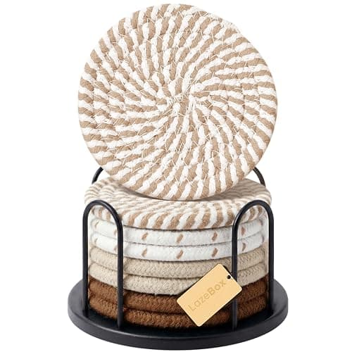 Lazebox Coasters Set of 8 for Drinks, 4 Inch Large Coasters for Coffee Table, Tabletop Protection for Hot & Cold Drinks, Versatile Coasters for Home Decor, Non-Slip & Easy to Clean, Coffee - Image 1