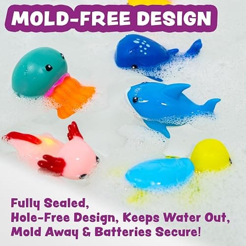 Tub Works® Under the Sea™ Light Up Bath Toys, 6 Pack | Water-Activated Light Up Toys Flash & Change Color | Easy-Grip Baby & Toddler Bath Toys | Sensory Bathtub Toys with Bath Lights for Kids Bath thumbnail 7