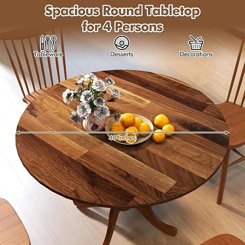 Byroce Round Dining Table for 4, 40 Inch Farmhouse Round Kitchen Table with Heavy-Duty Rubber Wood Frame & Curved Trestle Legs, Mid-Century Rustic Pedestal Table for Home, Dining Room & Living Room thumbnail 4