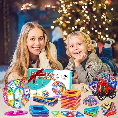 AQXONG 126 Pcs Ensemble de Blocs de Construction Magnétiques, Jouets de Construction magnétiques, Jouets Éducatifs, Cadeau Parfait pour Les Garçons et Les Filles âgés de 3 à 8 Ans thumbnail 2
