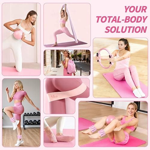 NANATI Pilates Kit, Home Pilates Workout Kit for Women, Pilates Equipment with 14.5" Pilates Ring and Ball, Resistance Bands, Ankle Weights, Sliders & Grip Socks Accessories for Starter Home Workouts thumbnail 2