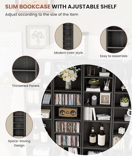 VPSMAT DVD Rack Tower, 8-Tier CD Cabinet with Adjustable Shelves DVD Storage Shelf for Living Room Bedroom Office thumbnail 6