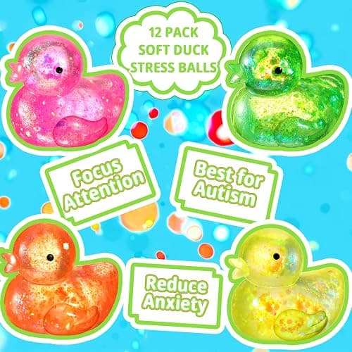 Meooeck 12 Pcs Duck Stress Relief Toys Stress Balls for Adult Mini Glitter Duck Squeeze Fun Fidget Toys Animal Balls Cute for Birthday Party Office Christmas Stocking Stuffer Gift ADHD Autism Anxiety thumbnail 5
